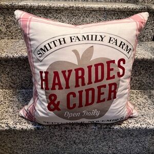 Red and Cream Accent Pillow with Rustic Farmhouse Style